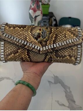 Brand New $5800 Limited Edition Genuine Python Skin Tiger Head Crystal Clutch